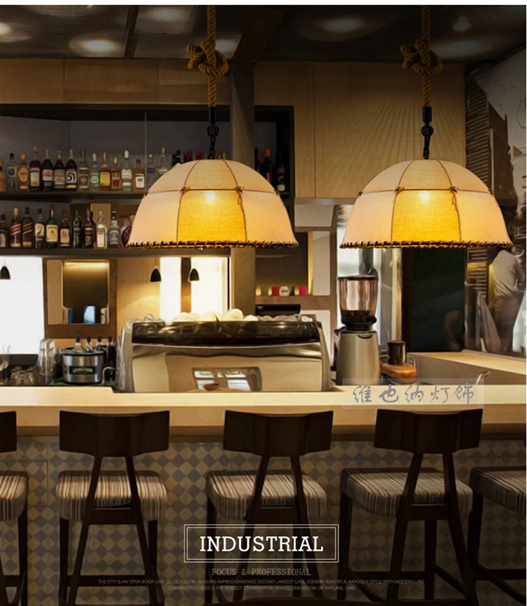 الشمال الرجعية القماش الصناعي قلادة مصباح حبل القنب شنقا أضواء الثريا تركيبات لغرفة النوم مطعم غرفة الطعام