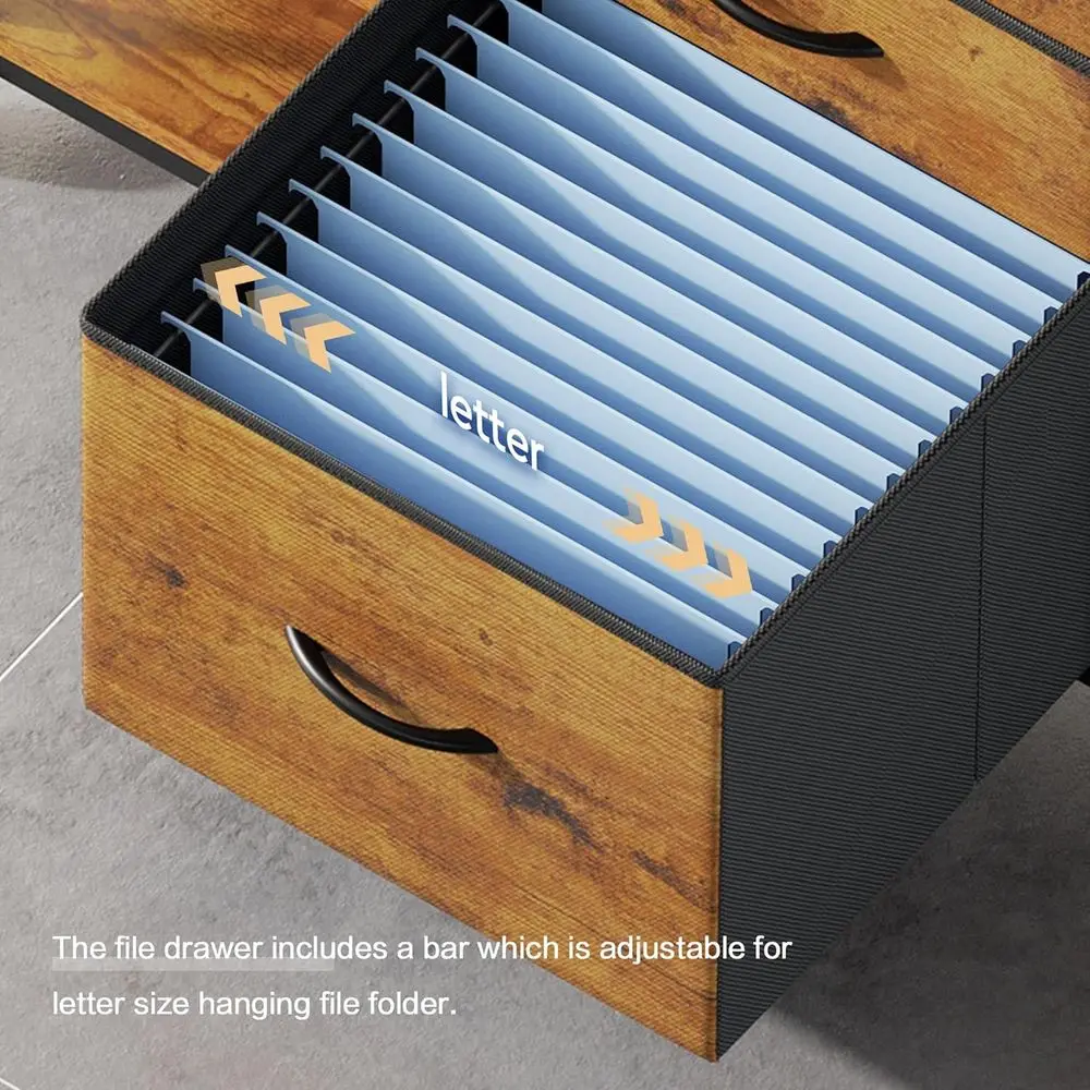 خزانة ملفات جانبية من القماش ذات 3 أدراج مع حامل طابعة دوارة، بني ريفي للمكتب المنزلي #4