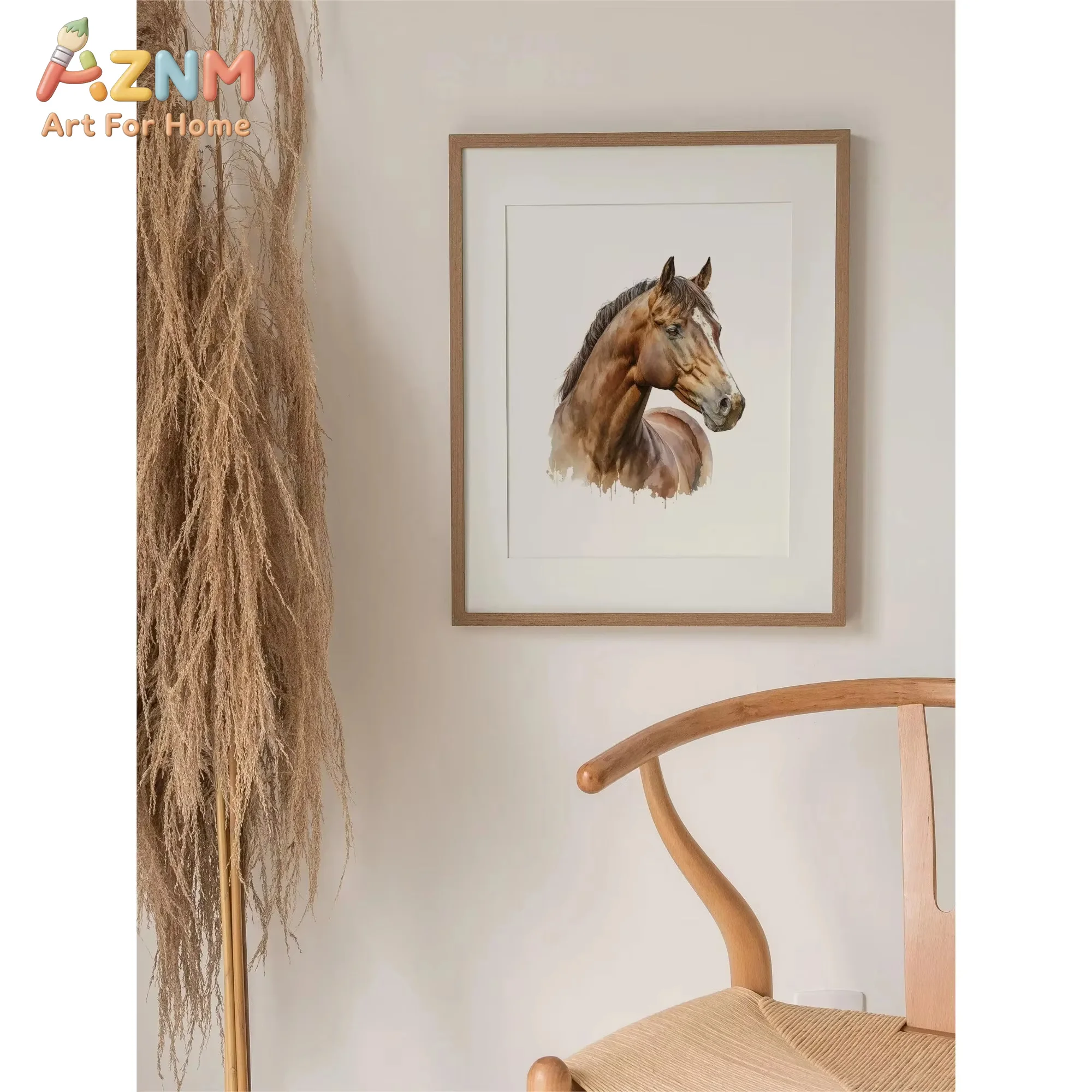 AZNM  Modern Minimalist Animal Wall Art Print Steed Black and Brown Horse Canvas Painting for Living Room Bedroom Home Decor