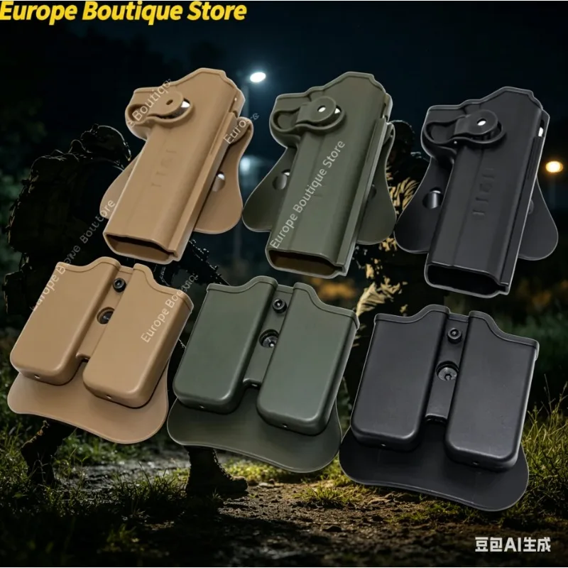 

1911 Style Waist Holster with Mag Holder Portable Carry Pouch Outdoor Model Accessories for Cosplay Collection Props