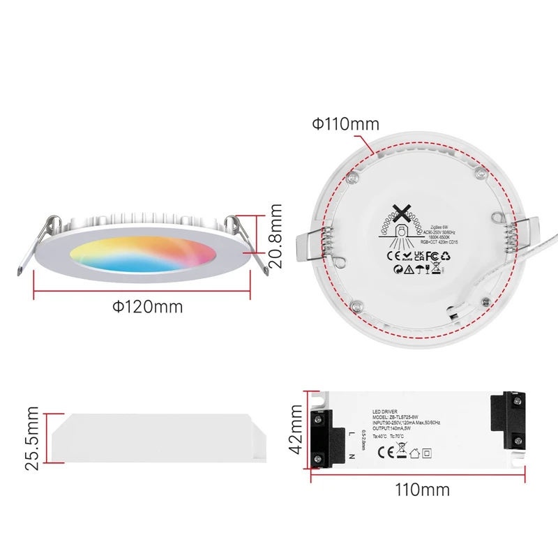 Zigbee Doodle Smart Home LED 6W Downlight ABS Rgb Warm Cold Light App Timer Remote Control Thin Spot Light