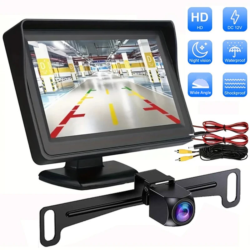 

4,3-дюймовый монитор заднего вида, универсальная камера заднего вида, резервные камеры для автомобиля с комплектом монитора AHD для автомобиля, грузовика, автофургона, мини-вен