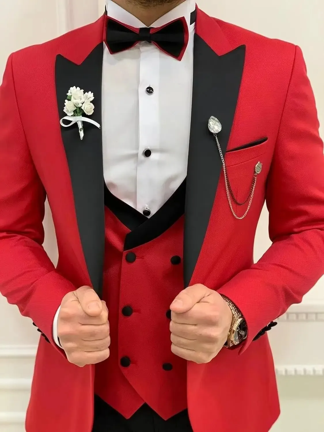 3 Piece Slim Fit Men\'s Tuxedo Suit Double Breasted Vest Wedding Suits for Men Party Prom Tuxedo Suit Set Blazer Vest Trousers