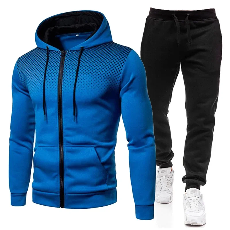 Hoodie set men\'s sportswear zipper 2-piece set aesthetic wool blank fashion designer sportswear men\'s sportswear set