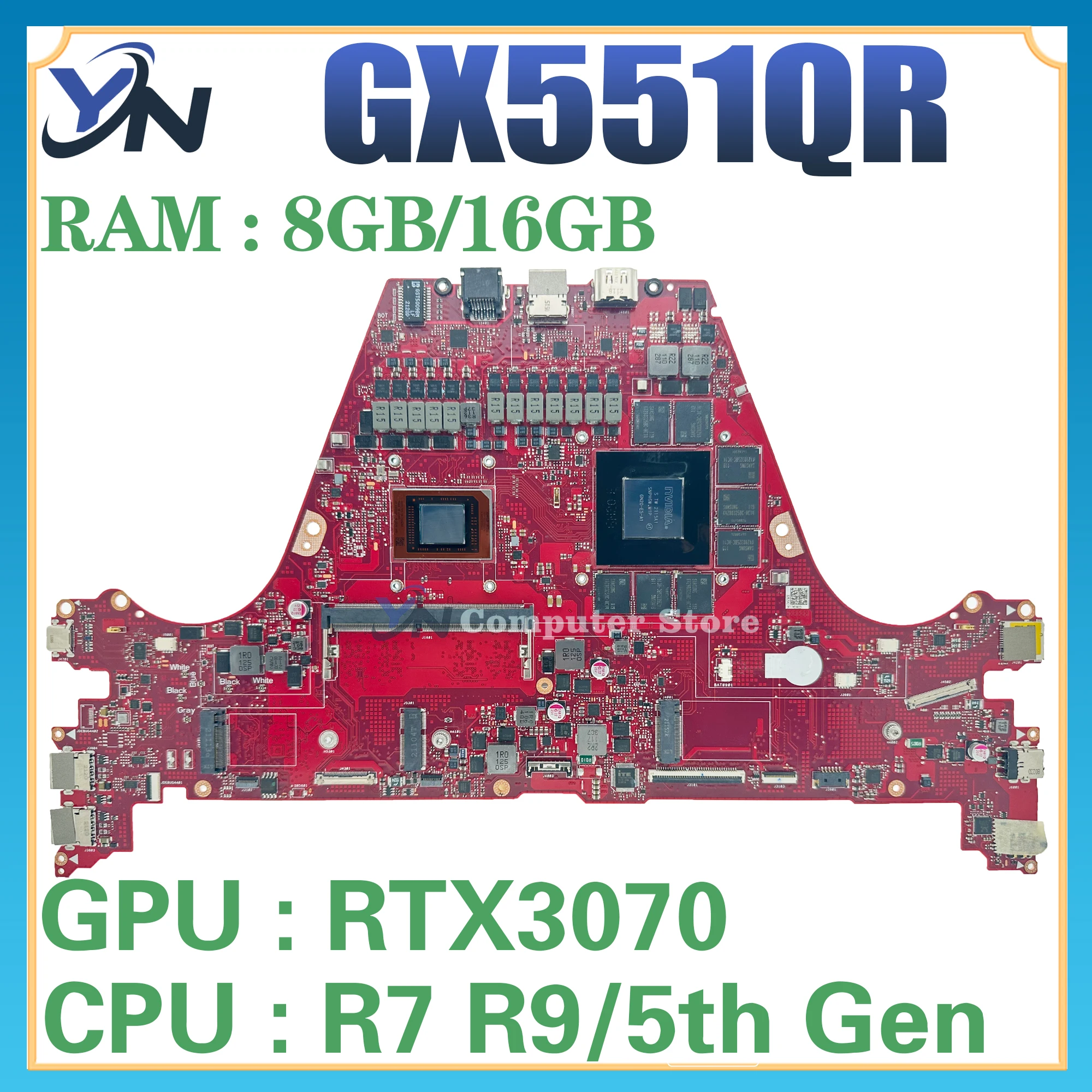 GX551QS Mainboard For ASUS GX551QR GX551QM GX551Q GX551 Laptop Motherboard R7 R9 5th RTX3060 RTX3070 RTX3080 RAM-8GB/16GB