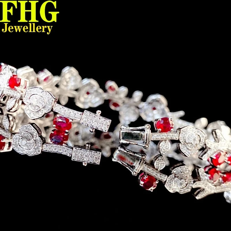 18K Gold luxury full lab Ruby and moissanite diamond bangle wedding birthday party gift