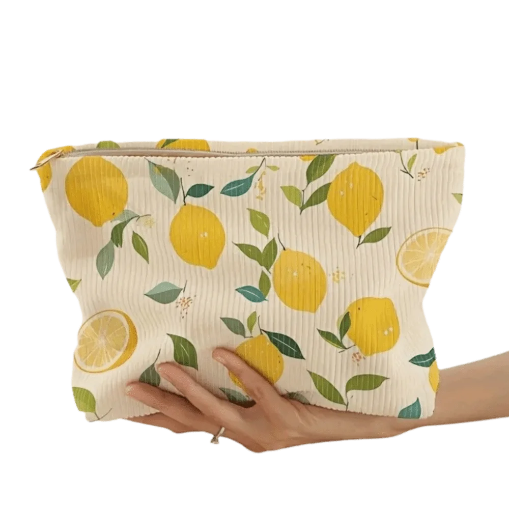 New Yellow Lemon Cosmetic Bag Korean Style with Zipper Cosmetic Pouch Polyester Makeup Case for Outdoor Travel
