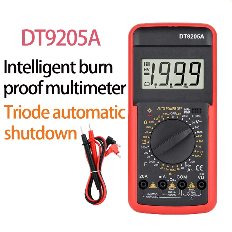 DT9205A DMM multimetro professionale Digital hFE AC DC tensione corrente 1000V 20A capacitร resistenza continuitร diodo Tester
