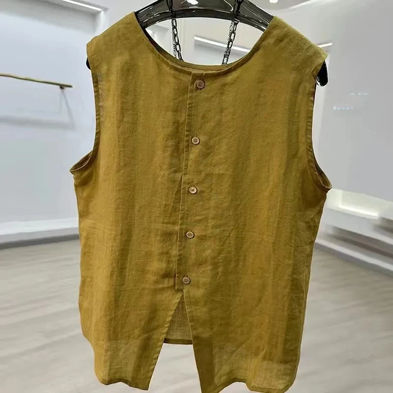 Summer Cotton Linen Solid Color Sleeveless Vintage Tanks Tops New 4 Colors Loose Simple Casual Render Women Camis
