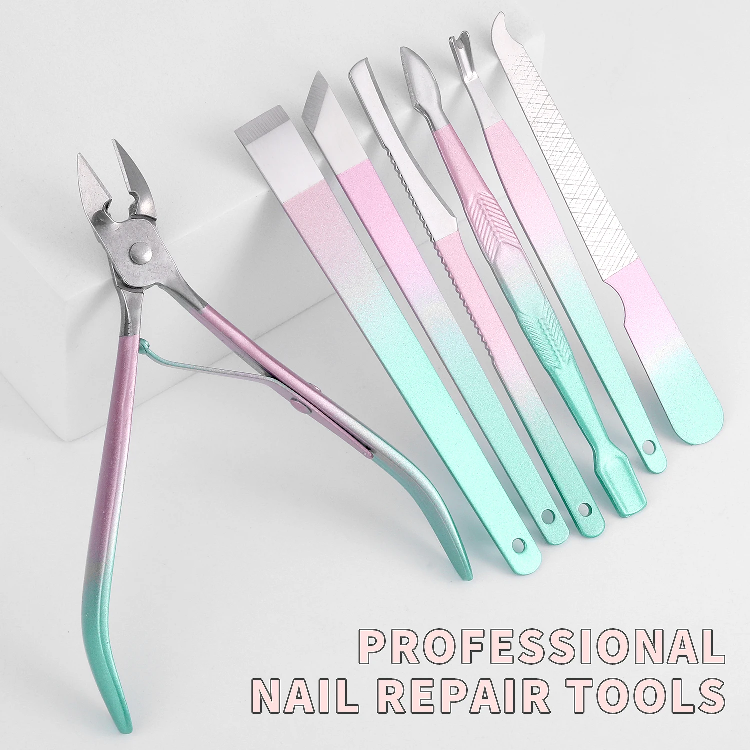 7/12/18 stuks nagelknipper, regenboog kameleon manicure nagelkits, roestvrijstalen professionele pedicureset, nagelschaartje, nagel F