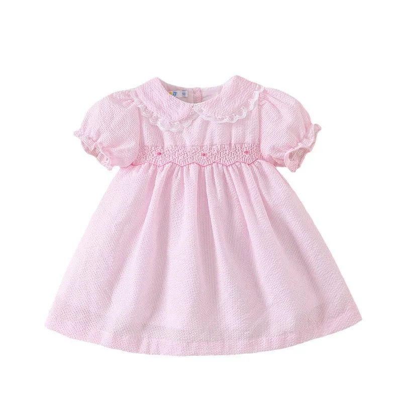 

2026 Spanish Style Girls Puff Sleeve Hand Smocked Dress Cotton British Cute Princess Dress for Toddler Casual Daily Party Wear