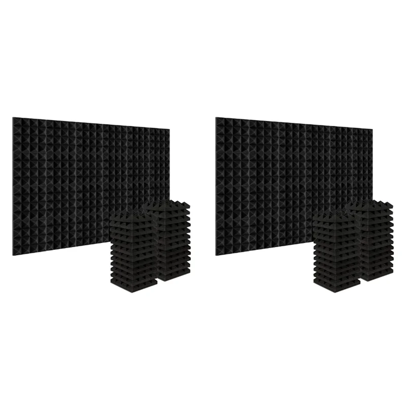 A06F-48Pcs 25X25x5cm Studio Acoustic Soundproof Foam Pyramid Noise Insulation Sound Absorption Treatment Panels Black