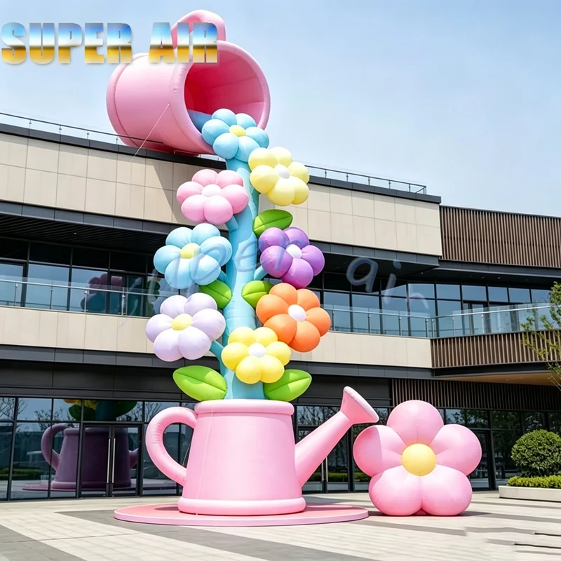 Giant Pouring Flower Inflatable Sculpture, for mall rooftop facade, commercial spring theme, building exterior art decor