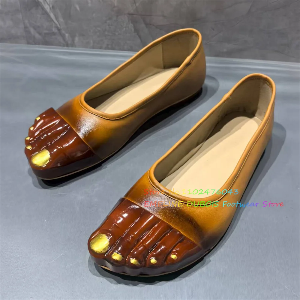 Metal Toe Personalized Decoration Ballet Shoes Women Black Leather Five-Finger Toe Summer New Flat Casual Comfortable Shoes