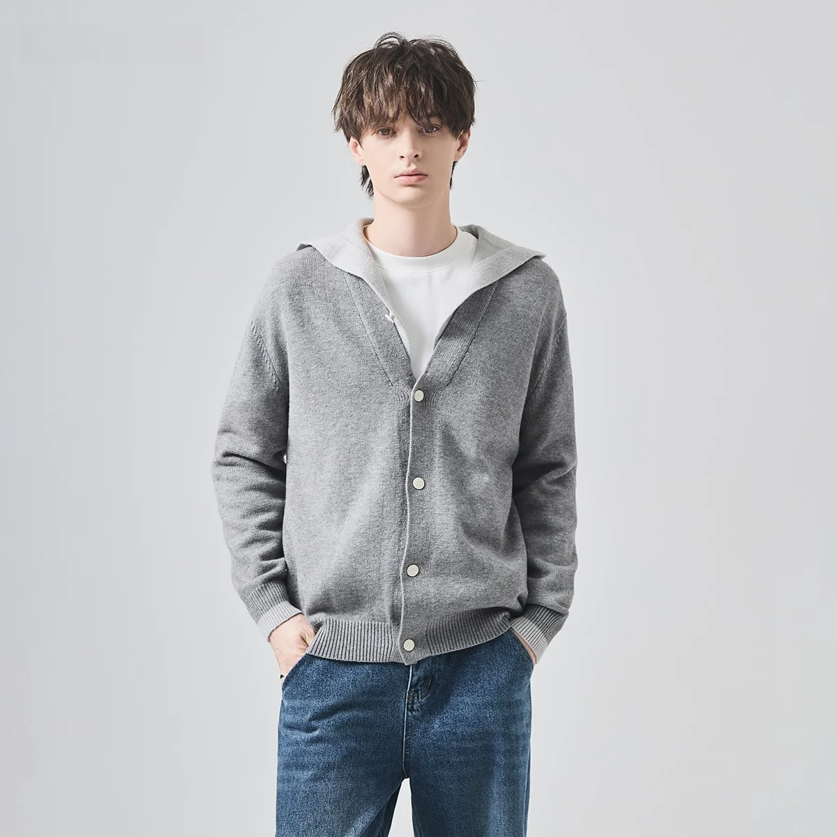 

Men's Knitted Hooded Open Cardigan Sweater Fake Two-Piece Autumn Winter Loose Fit Color Blo Casual Wear Daily Use