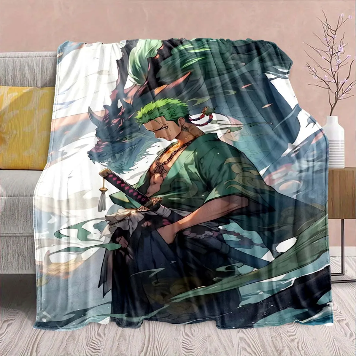 One Piece Anime Flanelldecke – weich, warm, perfekt für Sofa, Bettwäsche, Camping, Reisen, Büro, Heimdekoration – QJY