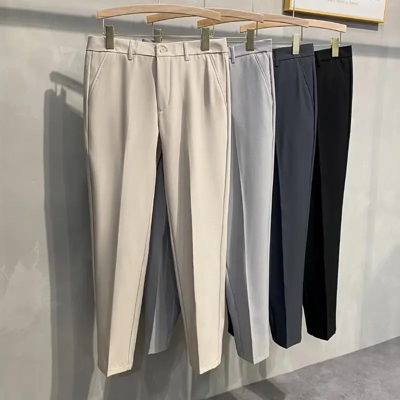 

Casual Men's Khaki Pants Summer Color Tapered Large Size Nine-Piece Suit Pants British Style No-Iron Slim Straight Leg ...