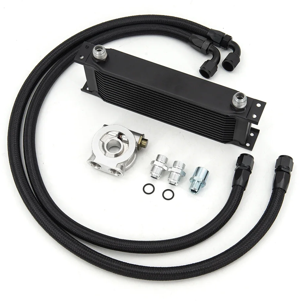 

13 Rows Oil Cooler Kit AN10 Transmission Oil Cooler Kit Oil Filter Adapter With Nylon Stainless Steel Braided Hose