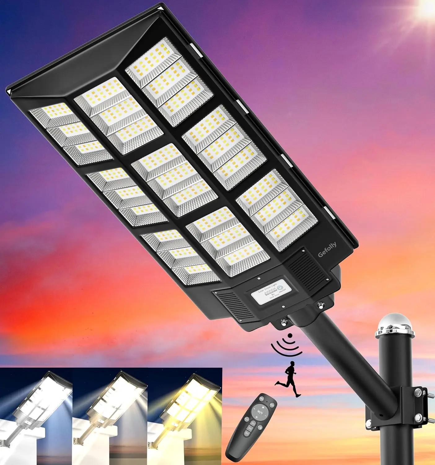 4500W Solar Street Light Outdoor, Wide Angle 450000LM 3000K/4000K/6500K Commercial Parking Lot Light Dusk to Dawn, IP67 Solar