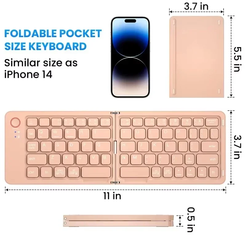 Folding Wireless Keyboard for IPad iPhone IOS/Android/Windows Tablet Arabic Korean Foldable Russian Spanish Bluetooth Keyboard