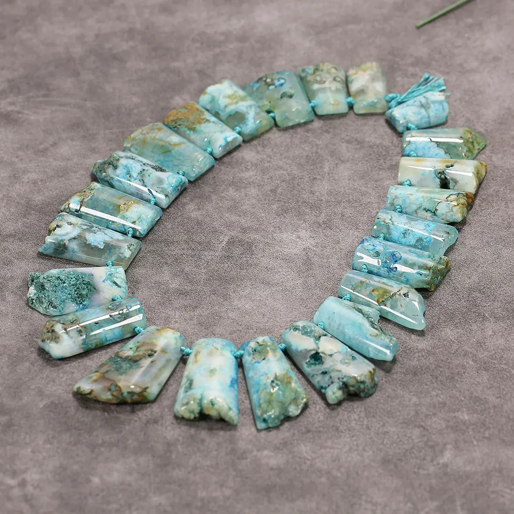 APDGG Point Top Drilled Blue Ocean Jasper Agate Stone Slab Nugget Coated Gems Slice Loose Beads  Jewelry Making DIY