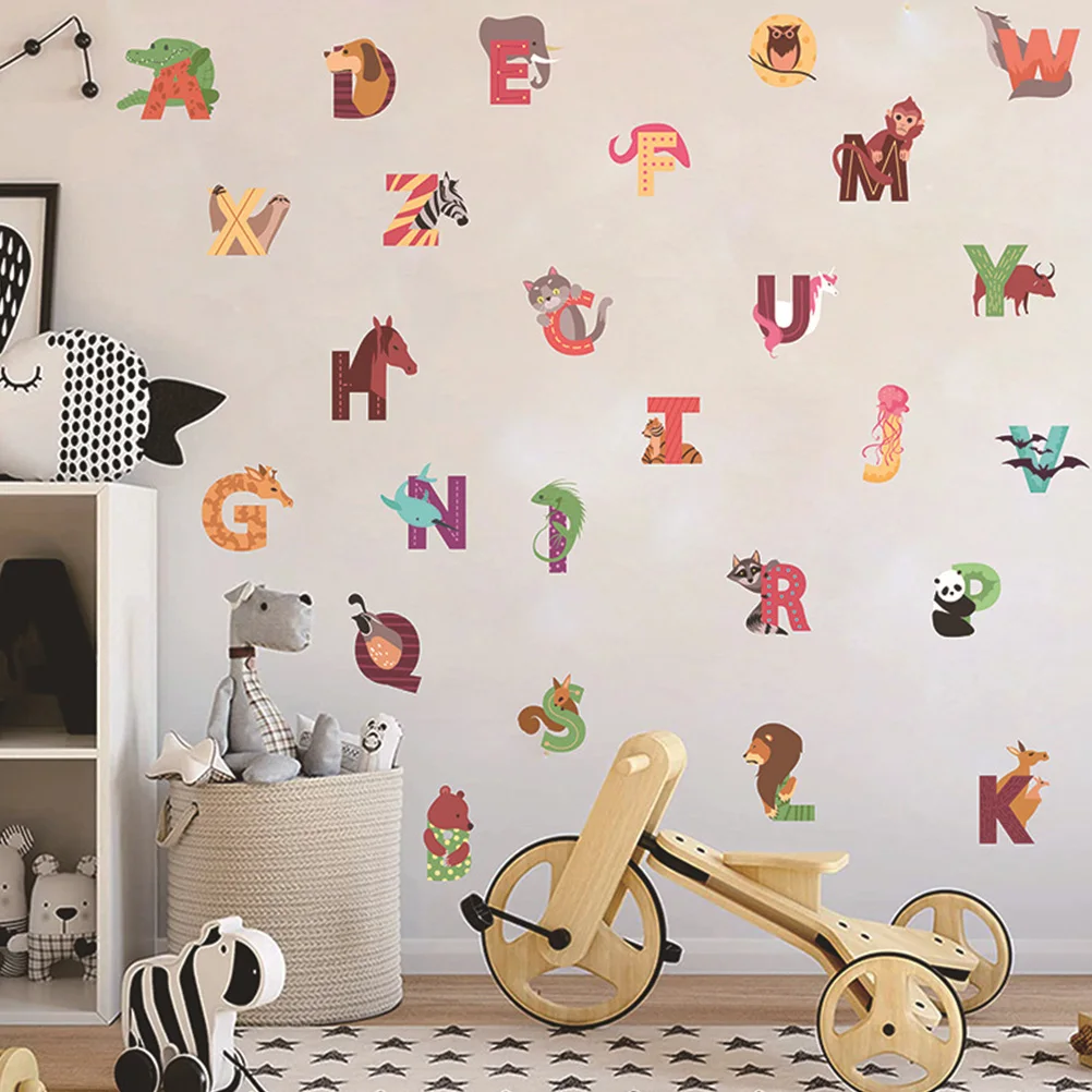 

Alphabet Wall Stickers Cartoon Animal Letter Learning Kids Room Decor Nursery Decals PVC Material Bedroom Wall Art