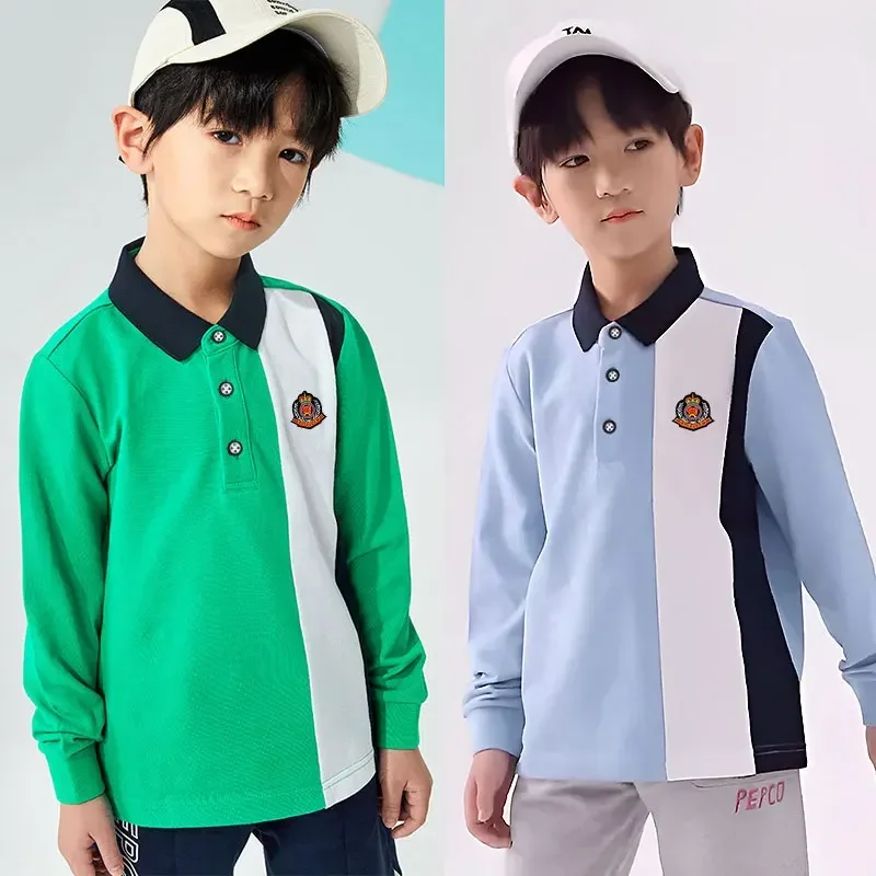 Jungen Poloshirts 2024, Frühling und Herbst, Polo für Kinder, Langarm-Tops für Jungen, Farbkontrast, Kinder-Sweatshirts, Teenager-T-Shirts, Kleidung