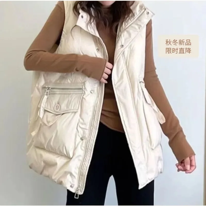 

Korean Female Parkas Sleeveless Jacket 2025 Women Cotton Padded Vest Tops Autumn Winter Ladies Casual Down Cotton Waistcoat Coat