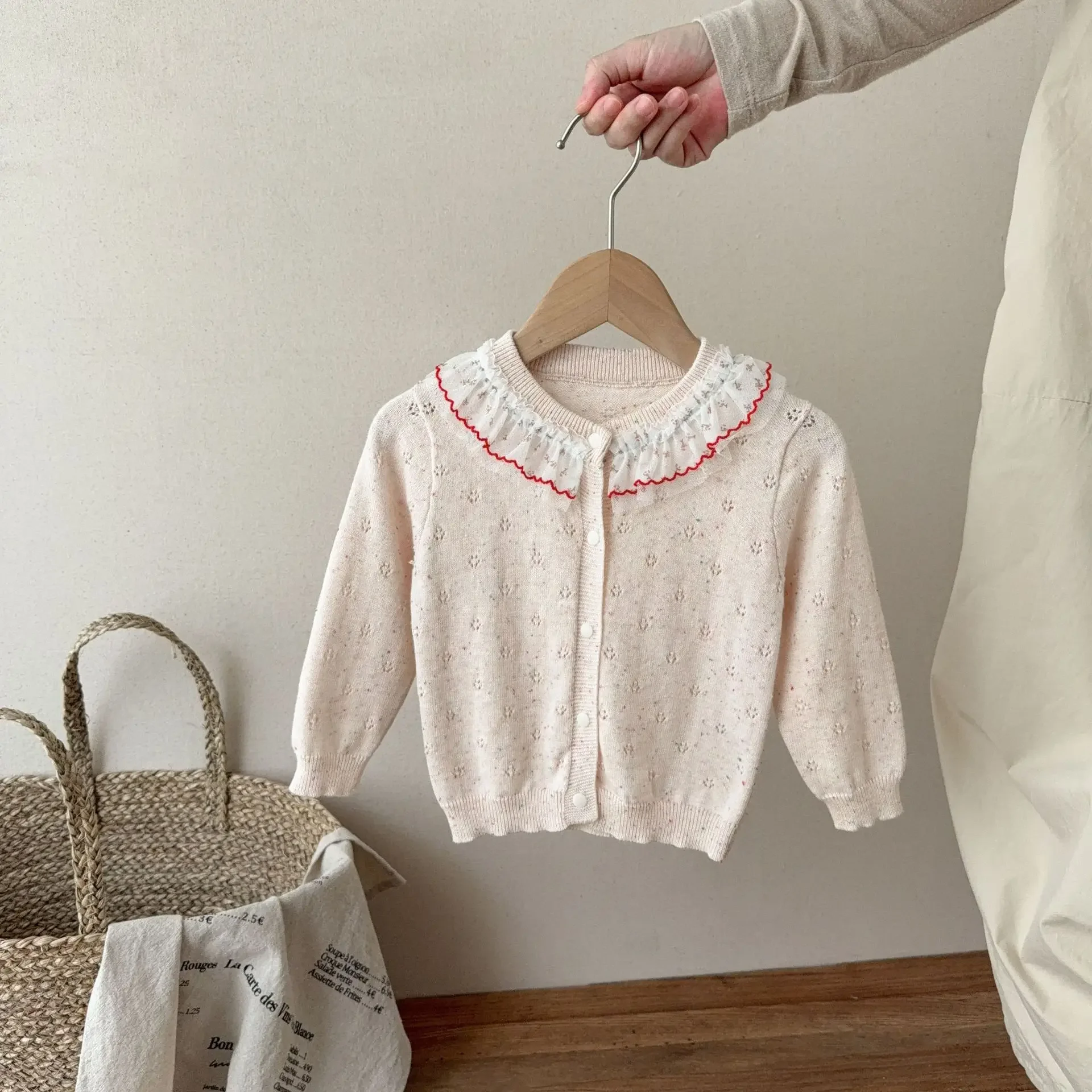 2026 Spring Baby Girls Clothes Single Breast Girls Knitwear Hollow Out Girls Sweaters Thin Style Girls Clothing