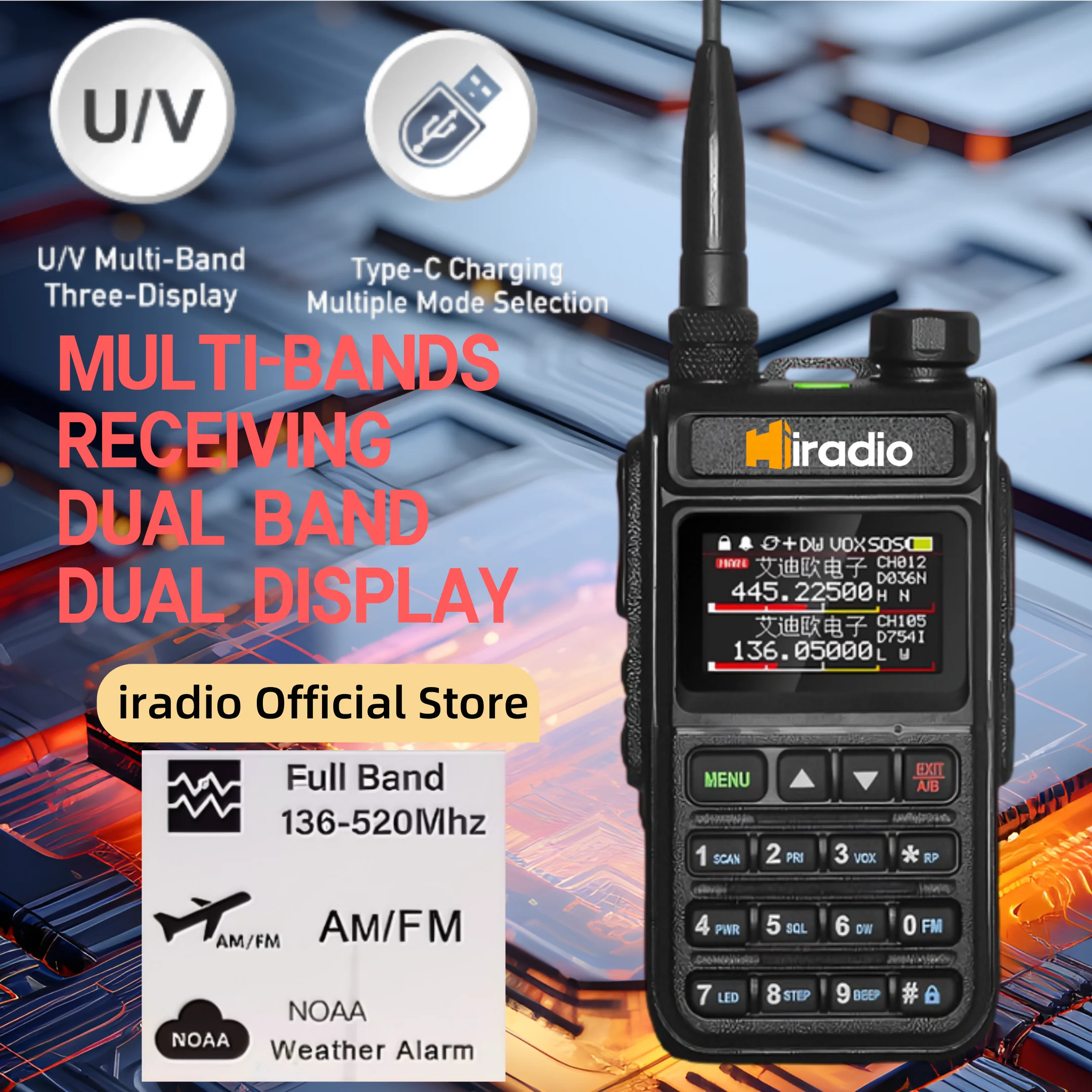 

Iradio UV-5118PLUS Full Band Ham Radio Amateur 2 Way Radio 999CH Walkie Talkie AM Air Aviation Band Color Scanner Marine NOAA FM