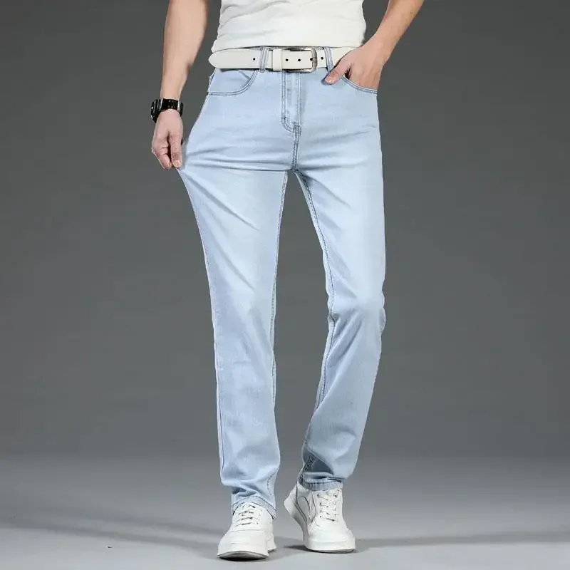 Summer Male Cowboy Pants Stretch Trousers Men's Jeans Elastic Cargo Japanese Street Style 2024 Korean Autumn Wide Leg Casual Xs