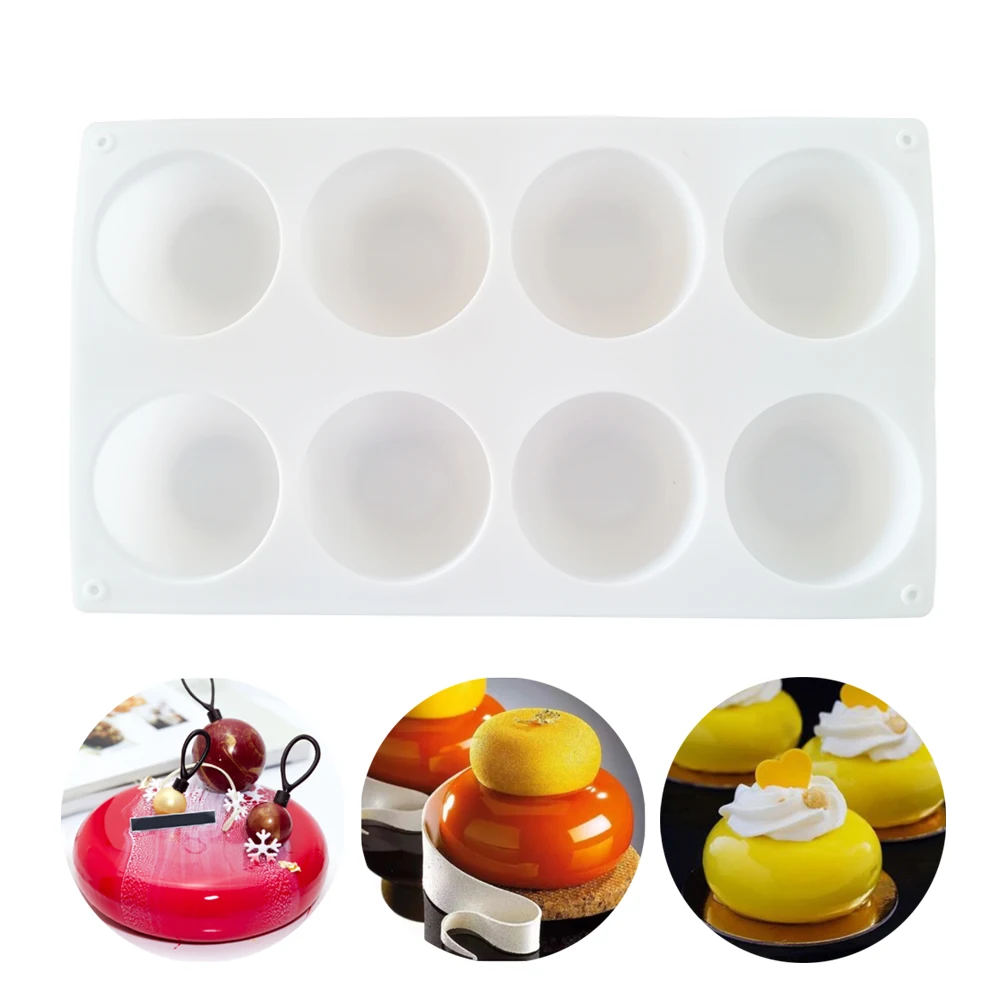 8 Cavity Flat Round Silicone Cake Mold for DIY Chocolate Mousse Jelly Pudding Pastry Ice Cream Dessert Bread Bakeware Pan Tools