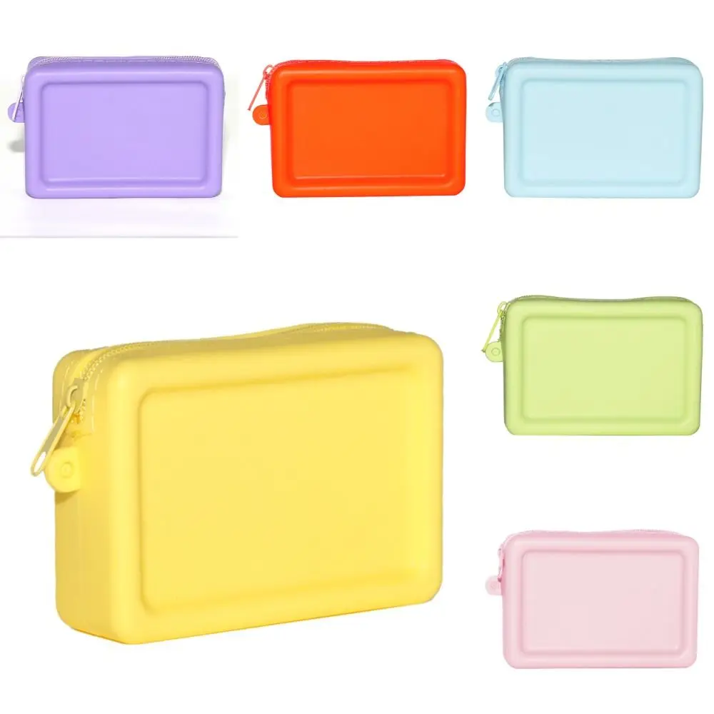 Mini Silicone Organizer Cosmetic Bag Smooth Zipper Macaron Color Wallet Coin Purse Waterproof Lipstick Storage Bag Women Girls