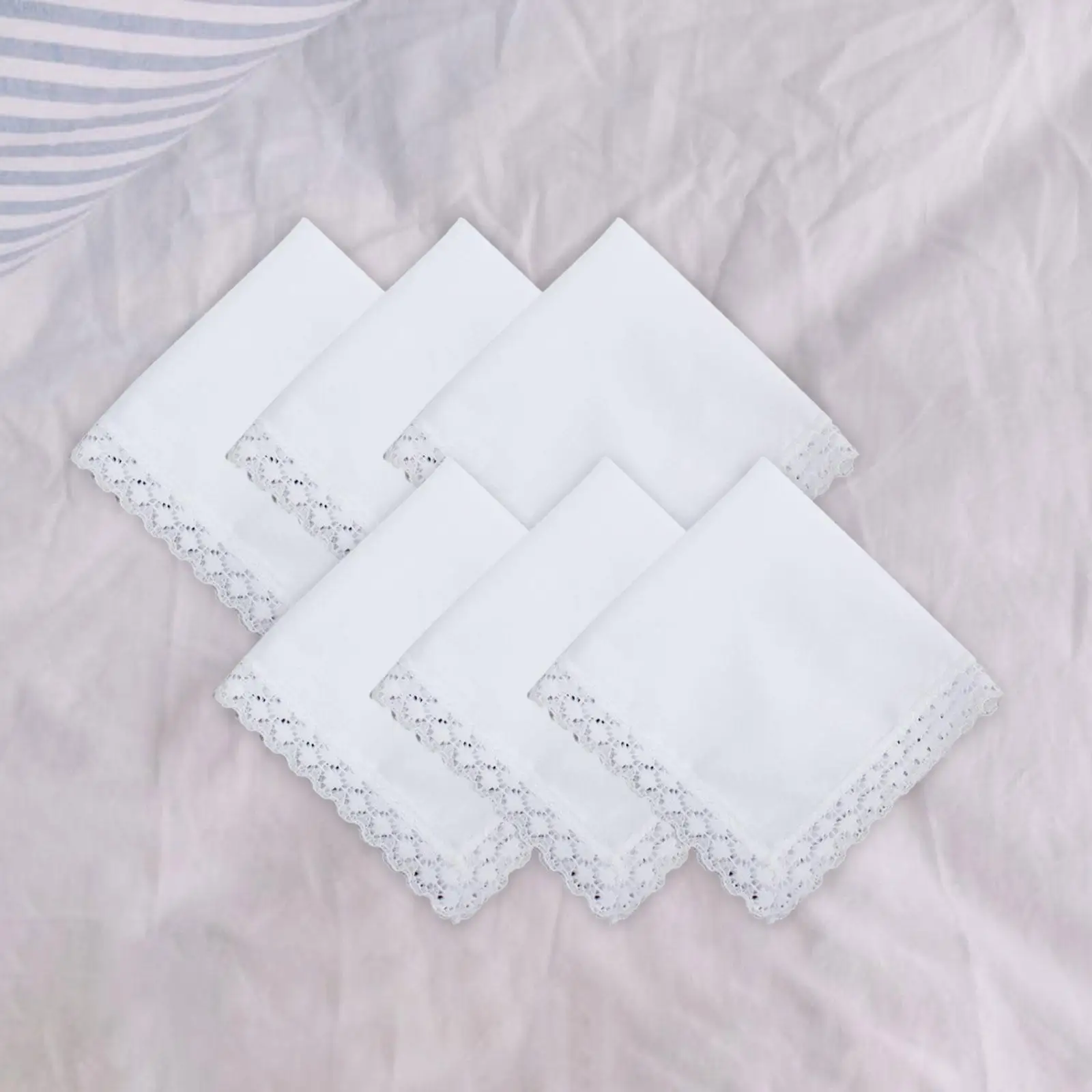 6Pcs Solid White Lace Handkerchiefs Wedding Hankies for Crafts Wedding Gift