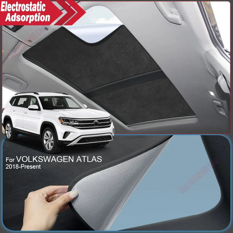 For VOLKSWAGEN ATLAS 2018-2026 Auto Suede Anti-UV Electrostatic Adsorption Sunshade Sunroof Heat Insulation Skylight