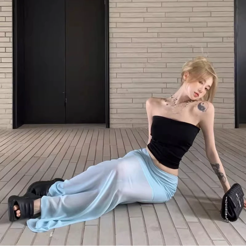 

Blue Me Skirt Women's Spring Summer Casual High Waist A-Line Midi Skirt Fi Tail Skirt Beach Sle Polyester Fiber Skirt