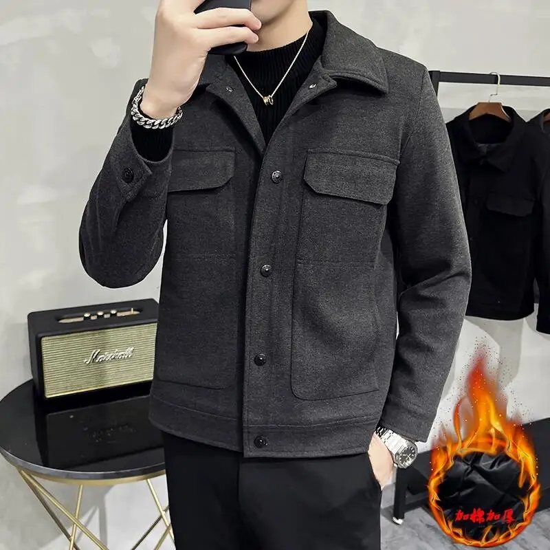 2023 Winter Thickened Warm Woolen Blazer Men\'s Business Slim Fit Casual Suit Coat High Quality Fashion Men Short Suit Jacket