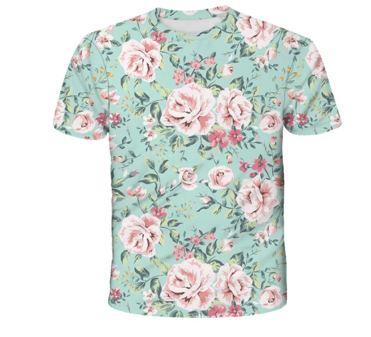 Homens e mulheres grande padrão de flor t-shirt, roupas estampa 3D, plus size S-7XL, 4 estações, casual streetwear extragrande, moda, novo