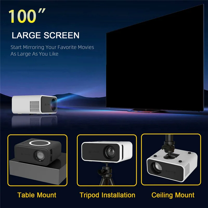 ABZW 1 ชุดไวไฟมินิโปรเจคเตอร์ YT300 โปรเจคเตอร์ LED แบบพกพาโฮมเธียเตอร์รองรับปลั๊ก US 1080P A