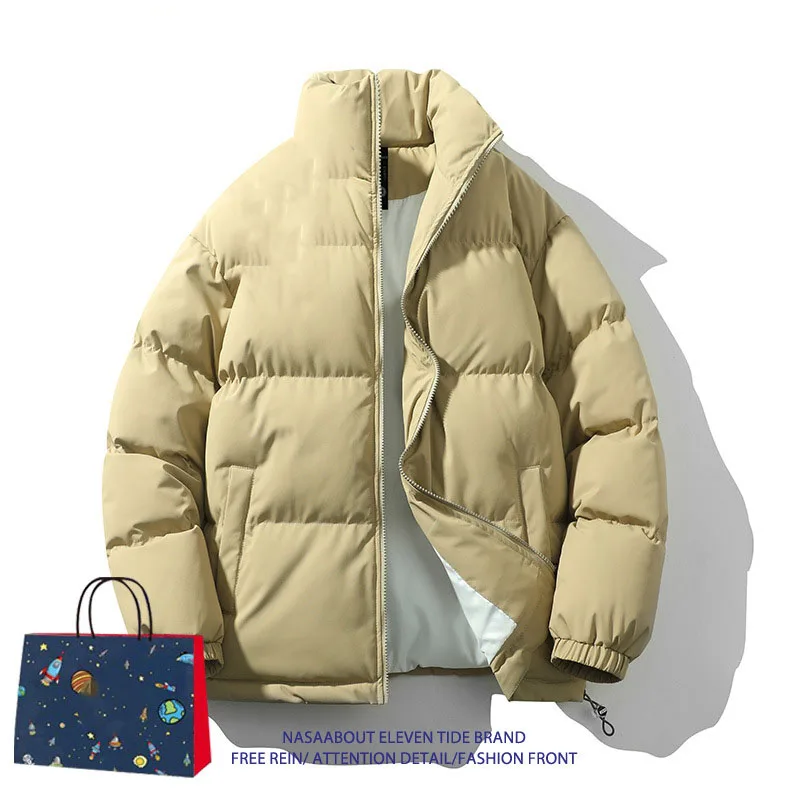 2023 Winter neue Stehkragen Männer Daunen Baumwoll jacke Mode lässig losen Mantel verdicken warme Strickjacke Reiß verschluss männliche Outdoor wear