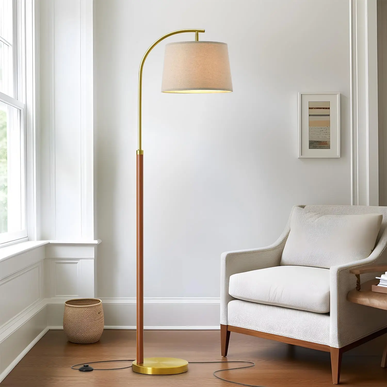 

62.5" Gold Arc Floor Lamp with Foot Switch for Living Room, Bedroom, Office - Mid Century Modern Industrial Design