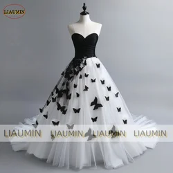 White Black Tulle Sweetheart With Train Butterfly Applique Prom Wedding Formal Dress For Evening Lace Up Back Custom A1-16.1