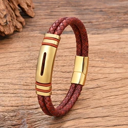 New in Black Gold Color Stainless Steel Bracelet for Man High Quality Woven Leather Bracelet Ladies Luxury Men's Jewellery Punk