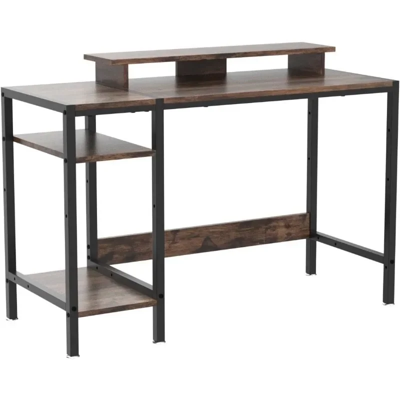 Gaming/Computer Desk - 47” Home Office Small Desk with Monitor Stand,Rustic Writing Desk for 2 Monitors,Adjustable Storage Space
