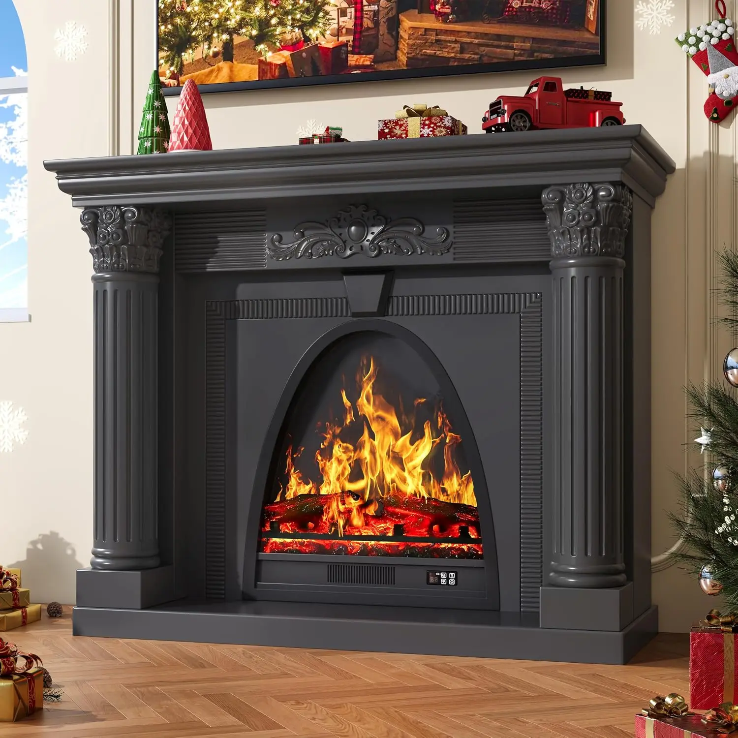 51.2” Solid Wood Electric Fireplace with Mantel, Fireplace TV Stand, Custom