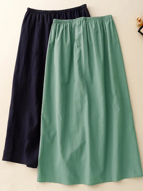 

Художественная хлопково-льняная юбка-миди трапециевидной формы для женщин с высокой талией и разрезом на эластичной талии, корейская летняя юбка Dr