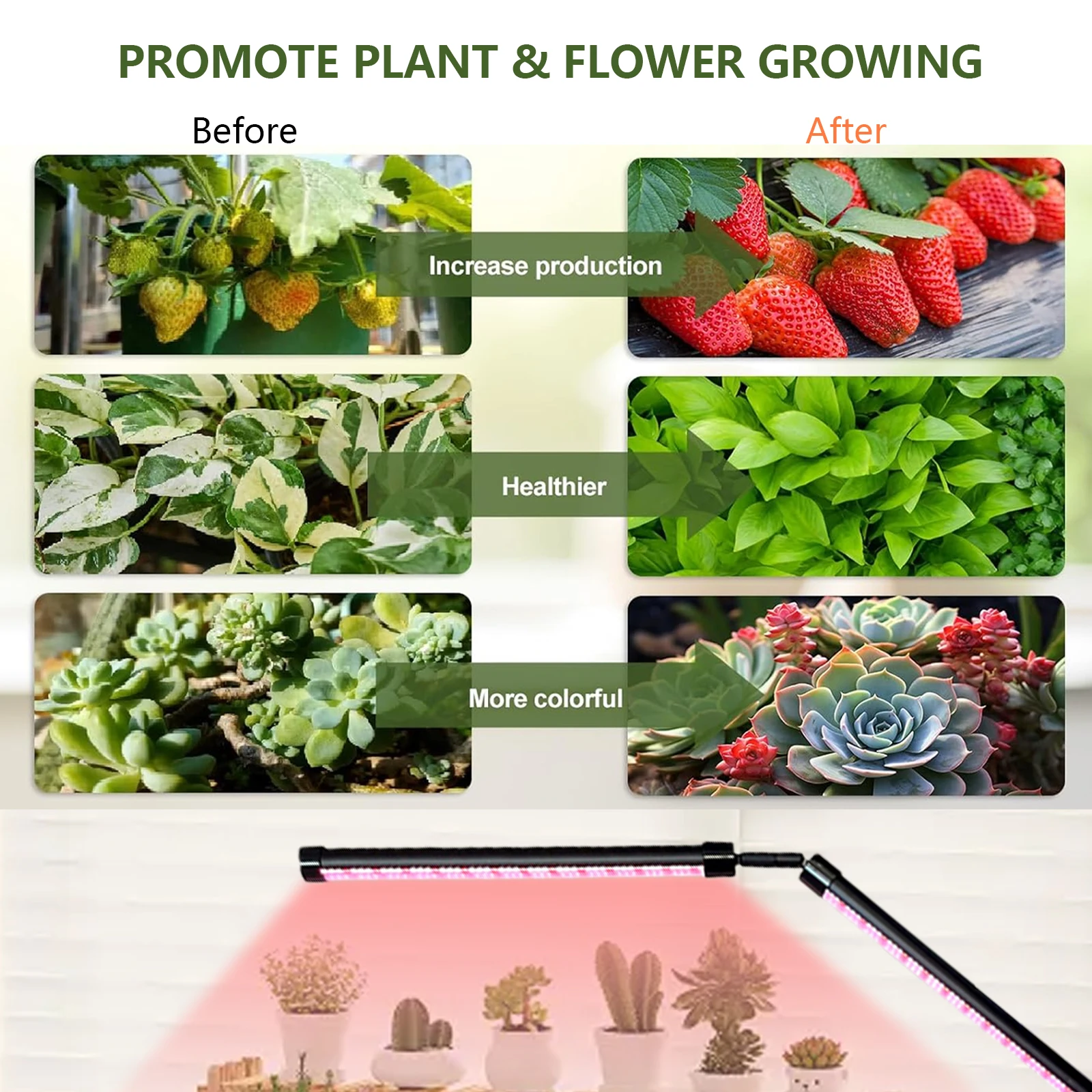 Luz LED de cultivo para plantas de interior, luces de plantas de espectro completo con soporte, lámparas de cultivo grandes con temporizador automático