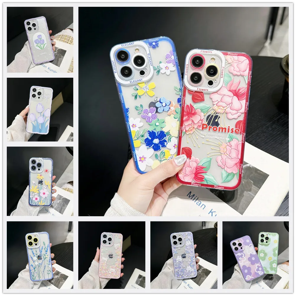 Flower Pattern Case For Realme C21Y C25Y C35 C53 C51 X50 X X2 V13 GT NEO 2 3 2T Q3 Q3i Q3S GT2 V15 V3 V5 Q Q2i XT X7 Pro Cover