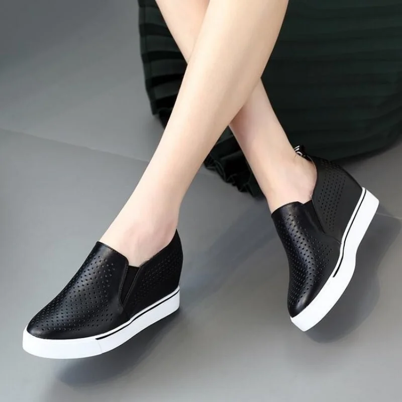 Casual Shoes Women Fashion Platform Shoes Women White Mesh Breathable Sneakers Women Black Heightening Shoes Student