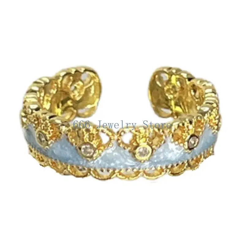 F2TD Elegant Chinese Styles Open Band Rings Featuring Lace Pattern and Enamel Coating